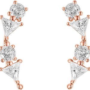 14K Gold Plated Cubic Zirconia Ear Crawler Earrings - Faux Diamond Arrow Ear